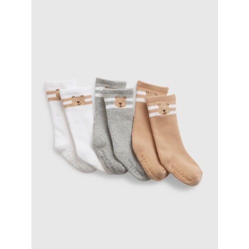 Baby Organic Cotton Brannan Bear Crew Socks (3-Pack) in white, size: 0-3 M