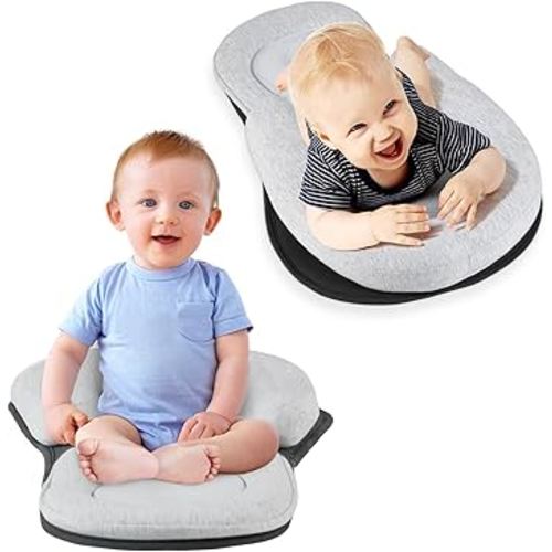 Tummy Time Mat & Seated Support Pillow,Tummy Time Pillow Support,with Detachable Support Pillow, Grey