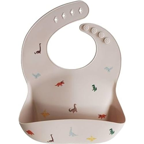 mushie Silicone Baby Bib | Adjustable Fit Waterproof Bibs (Dinosaurs)