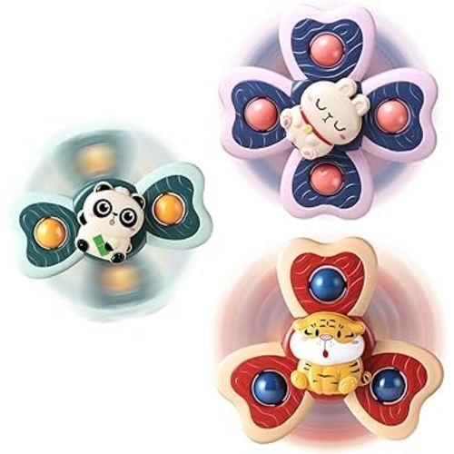 ALASOU 3PCS Suction Cup Spinner Toys for 1 Year Old Boy Girl|Spinning Tops Bath Toys for Kids Ages 1-3|Sensory Toys for Baby 6 12 18 Months Boy Birthday Gift