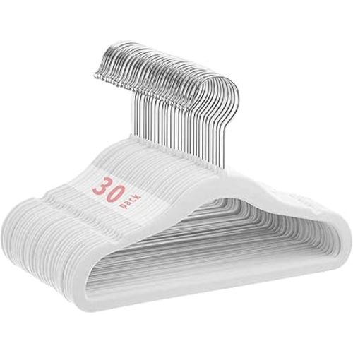 Kids Velvet Hangers 30 Pack, 11 Inch Size Non-Slip Baby Hangers, Space-Saving Nursery Hangers, Perfect Infant/Toddler Clothes Hangers for Daily Use(White)
