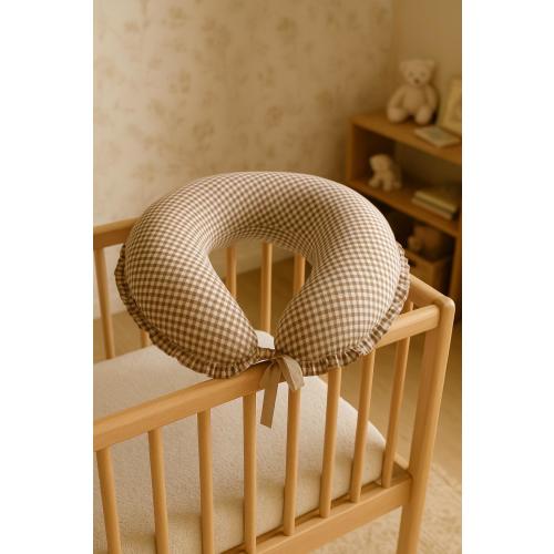 Ruffle Gingham Nursing Pillow – Brown Beige Checkered Breastfeeding Cushion