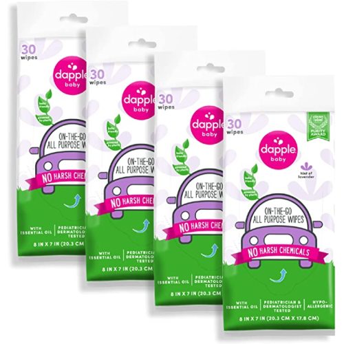 dapple All Purpose Wipes Baby, Hint of Lavender, 30 Count Pouch (Pack of 4) - Plant Based & Hypoallergenic Cleaning Wipes - 30 Count (Pack of 4)