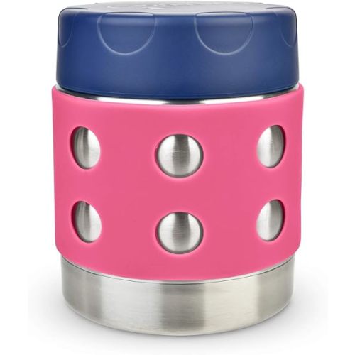 LunchBots Thermal 8 oz Triple Insulated Thermos - Hot 6 Hours or Cold 12 Hours - Leak Proof Thermos Soup Jar - All Stainless Interior - Navy Lid - Pink Dots
