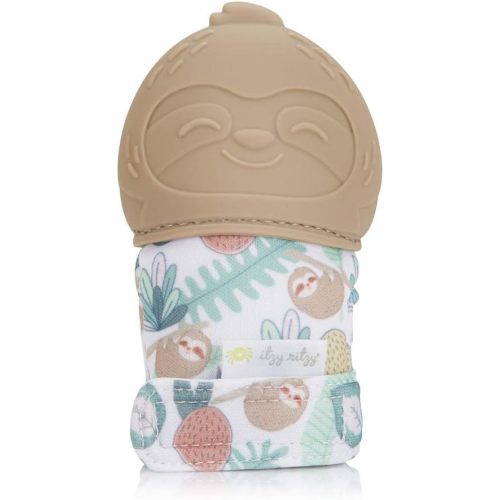 Itzy Ritzy Silicone Teething Mitt - Soothing Infant Teething Mitten with Adjustable Strap, Crinkle Sound & Textured Silicone to Soothe Sore & Swollen Gums - Baby Teething Toy for 3 Months & Up, Sloth