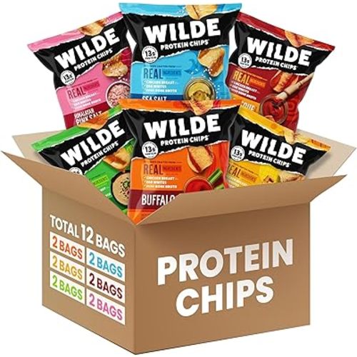 WILDE Protein Chips Variety Pack, High Protein Snacks for Adults, Keto Chips, Gluten Free, Low Carb Snack Box Made with Real Ingredients 1.34oz Bags, Pack of 12