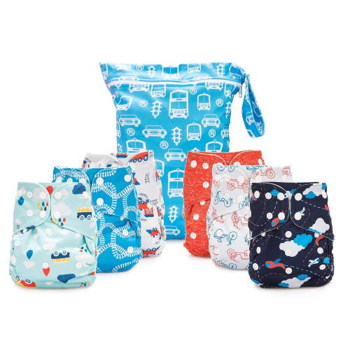 Simple Being Reusable Waterproof Eco-Friendly Microfibre Pocket Cloth Baby Diaper, Multi-color, 6 Pack