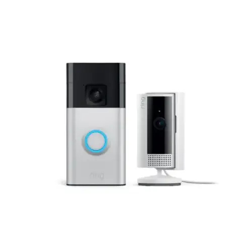Ring Starter Set with Battery Doorbell and Indoor Cam Satin Nickel and White B0CZVXB3XT - Best Buy