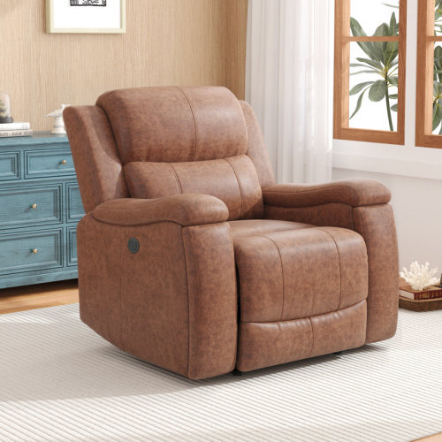 Red Barrel Studio® 37'' Modern Vegan Leather Wall-Hugging Power Recliner Invisible Cup Holders, Soft Padding & Reviews | Wayfair