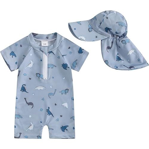 Newbgclo Infant Baby Boy Girl One Piece Swimsuit Long/Short Sleeve Zipper Bathing Suit Toddler Rash Guard Swimwear Sunsuit