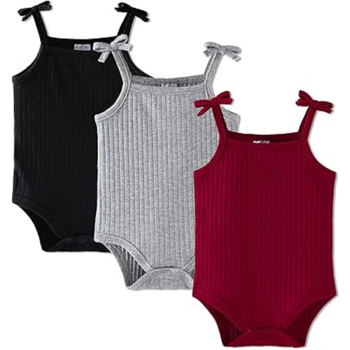 OPAWO Sleeveless Onesies for Baby Girl Tank Top Onesies 3 Pack Ribbed Newborn Bodysuit Girl Summer Clothes Undershirts 0-24M