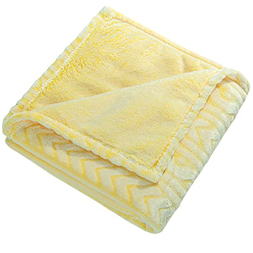 NTBAY Plush Flannel Baby Blanket, Soft and Warm Toddler Blanket with Wave Pattern for Stroller, Crib, Travel, 30x40 Inches, Lemon Yellow