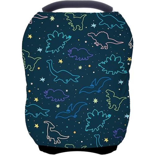 Car Seat Covers Canopy Cover - Multi-use Cover Carseat Canopy, Breathable Breastfeeding Cover, Car Seat Covers for Bbies, Boys & Girls Shower Gifts (Dark Blue Dinosaur)