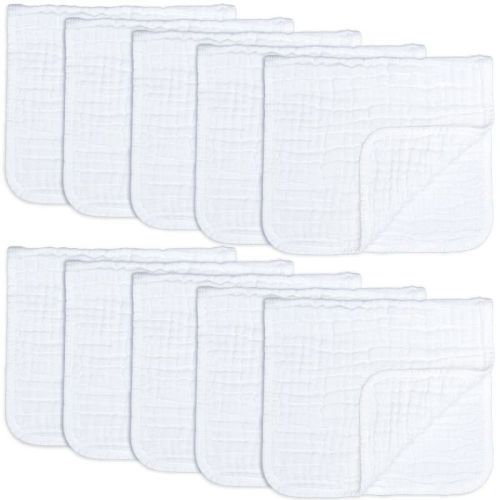 Muslin Burp Cloths Large 100% Cotton by Comfy Cubs, Color: White, Size: pack of 10
