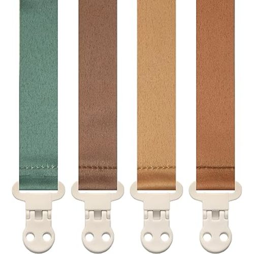 Baby Pacifier Clip Holder - Girl or Boy Unisex 4 Pack Gift Set – Boho Modern Neutral Solid Colors (Parker)