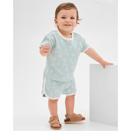 Organic Cotton Baby Waffle Top and Short 2 Piece Set - Blue