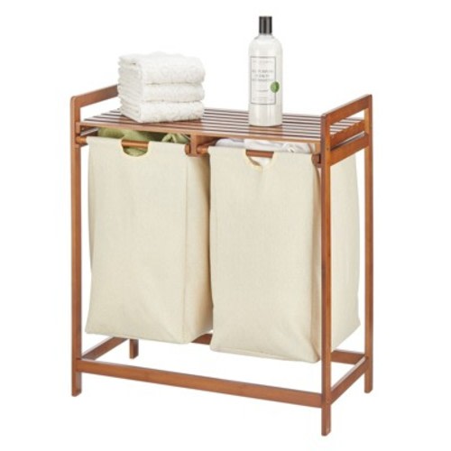 mDesign Bamboo Freestanding Double Laundry Basket Hamper Organizer - Vintage