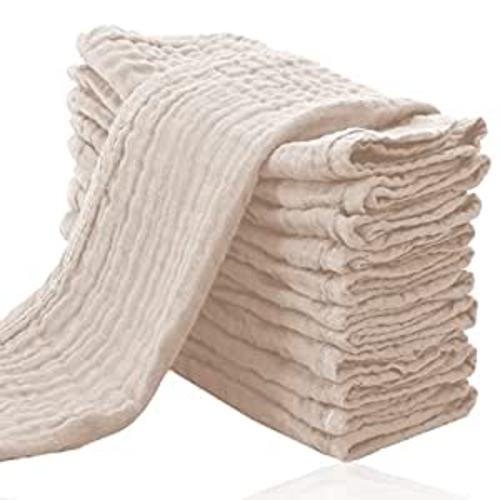 Cute Castle 12 Pack Muslin Burp Cloths for Baby - Ultra-Soft 100% Cotton Baby Washcloths - Large 20'' by 10'' Super Absorbent Milk Spit Up Rags - Burpy Cloths for Unisex, Boy, Girl - Brown - 20x10 Inch (Pack of 12)