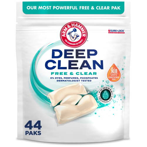 ARM & HAMMER Deep Clean Free & Clear Power Paks Concentrated Laundry Detergent, 44 Count