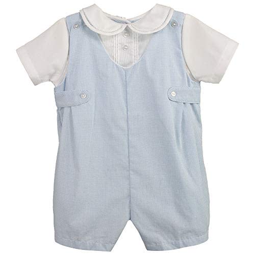 Petit Ami Baby Boys' Side Tab Pintuck Gingham Romper, Blue