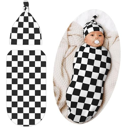 Checkerboard Swaddle Blanket, Unisex Baby Stuff, Soft Sleeping Bag Sack, Black and White Items Stuff
