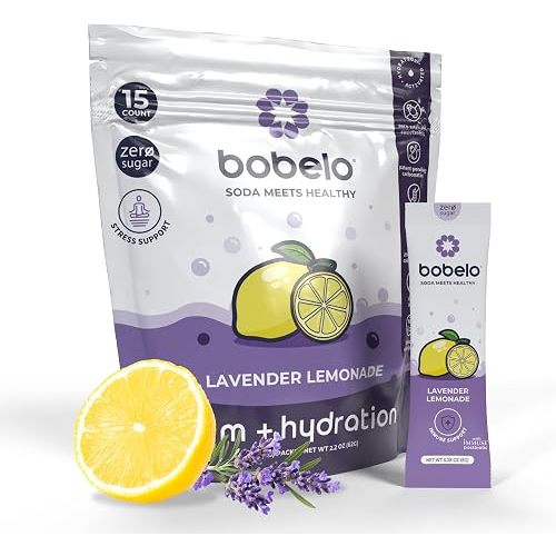 Bobelo Self-Carbonating Electrolyte Drink Mix, Lavender Lemonade, 15 Packs