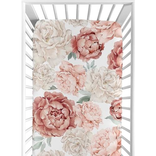 Sweet Jojo Designs Fitted Baby Crib Sheets (Boho Pink Floral) for Girls, Infant Nursery, Toddler Room - Standard Size (Blush Rose, Bohemian, Vintage, Flower Garden, Watercolor, Shabby Chic, Farmhouse)