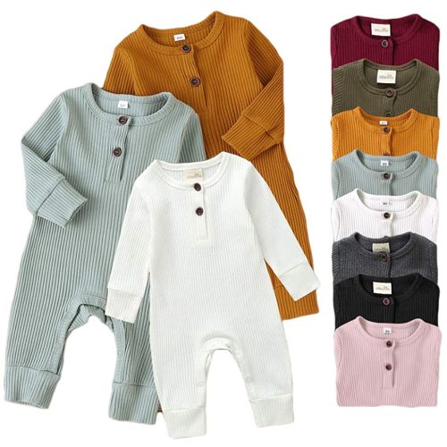 Lelloing Newborn Baby Boy Long Sleeve Romper Infant Girls Solid Color Footed Onesie Ribbed Jumpsuit Unisex Basic Pajamas