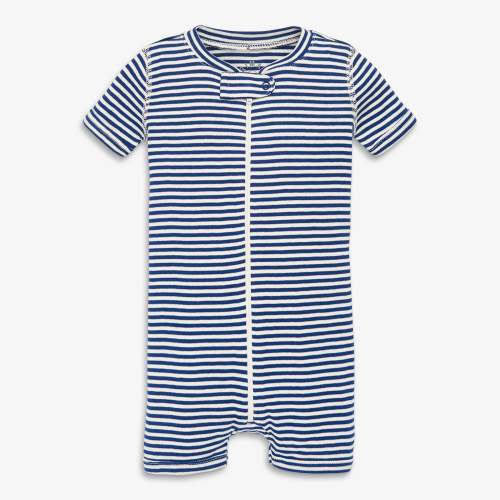 Clearance baby organic short sleeve zip romper in mini stripe | Primary.com