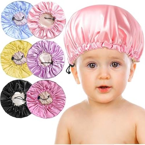 6 Pieces Kids Satin Bonnet, Reversible Silk Bonnet for Teens Toddler Child Baby(Pink,Purple,Rose,Black,Blue,Yellow)