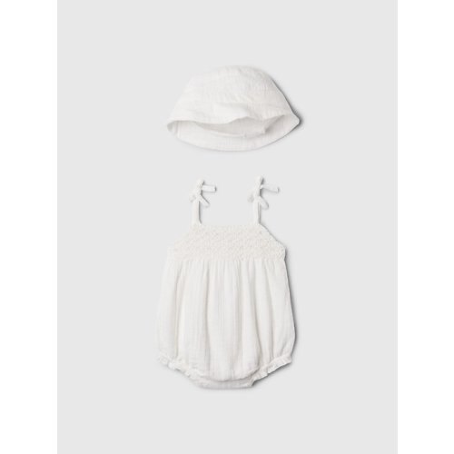 Baby Crinkle Gauze Bubble One-Piece in swiss dot white, size: 0-3 M