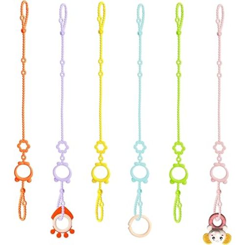 Toy Straps for Baby, 6pcs Adjustable Toy Holder for Stroller Accessories, Silicone Baby Tether Pacifier Clip, No Throw Baby Travel Essential Leash for High Chair, Car Seat, Baby Toy Clips,Cribs