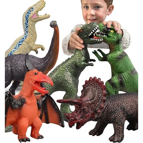 6 Piece Jumbo Dinosaur Toys for Kids 3-5 and Toddlers, Large Soft Dinosaur Toys for Lovers - Perfect Party Favors, Birthday Gifts