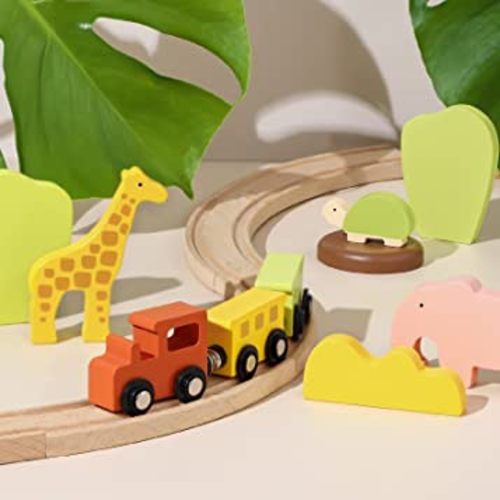 Toddler Toys Wooden Train Set for Toddler with Train Tracks, Train Toys Toddler Train Set for 18 Month 1 2 3 4 Year Old Boys and Girls, Wooden Train Track