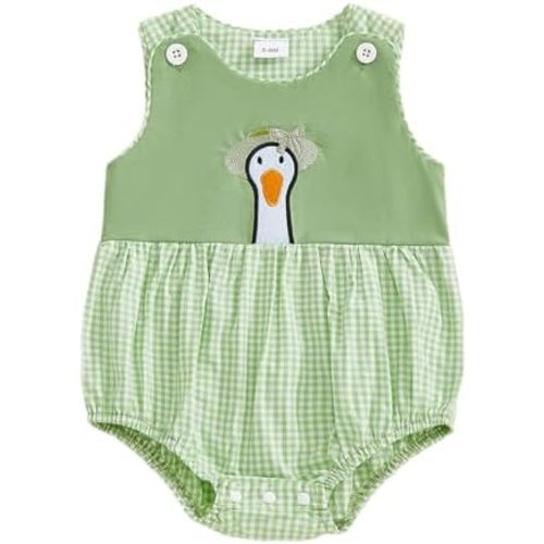 Aiwpstoin Newborn Baby Girl Bubble Romper Cute Embroidery Sleeveless Plaid Bodysuit Overalls Clothes
