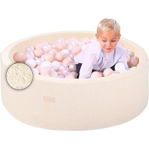 Beige Teddy Fleece Ball Pit for Toddlers and Babies - 35.5 in Soft Foam Baby Ball Pit - Durable Ball Pit for Babies for Toddlers - Foam Ball Pit for Toddlers Balls NOT Included