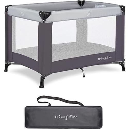 Dream On Me Nest Portable Playard in Grey with Carrybag an Shoulder Strap, Lightweight, Packable and Easy Setup Baby Playard, Breathable Mesh Sides and Soft Fabric - Comes with a Removable Padded Mat