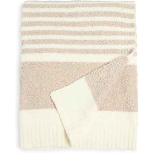 Barefoot Dreams CozyChic Stripe Throw Blanket (Stone/Pearl) 45" x 60"