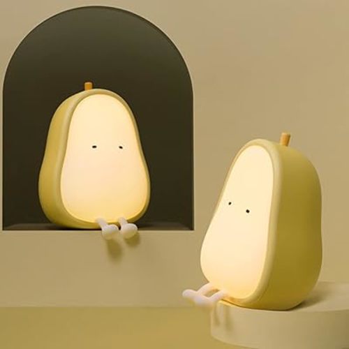 Night Lights for Kids USB Rechargeable Lamps, BPA-Free ABS+Silicone Bedside Lamp for Breastfeeding,Color Changing, Yellow Pear