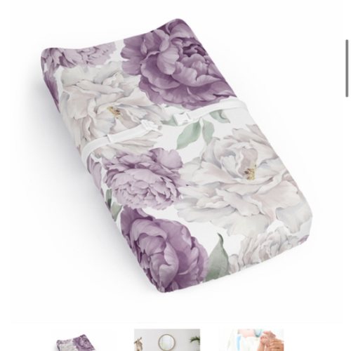 Peony Floral Garden Lavender Purple and Ivory Collection Changing Pad Cover Sheet