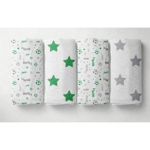 Bacati - Soccerball Green/Gray Muslin Swaddling Blankets set of 4