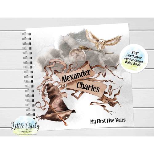 Wizard Baby Keepsake Journal, Personalized Wizard Magic School Baby Book, Milestone Stickers, First Five Years, Baby Book, Baby Shower Gift