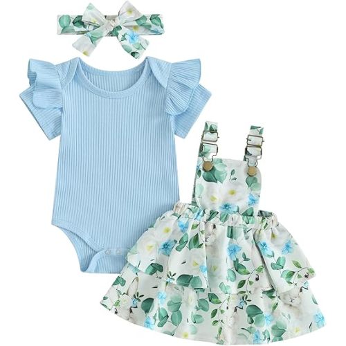 Mubineo Baby Girl Summer Clothes Cute Outfits Short Sleeve Romper Overall Skirt Dress Headband 3PCS Newborn Outfit