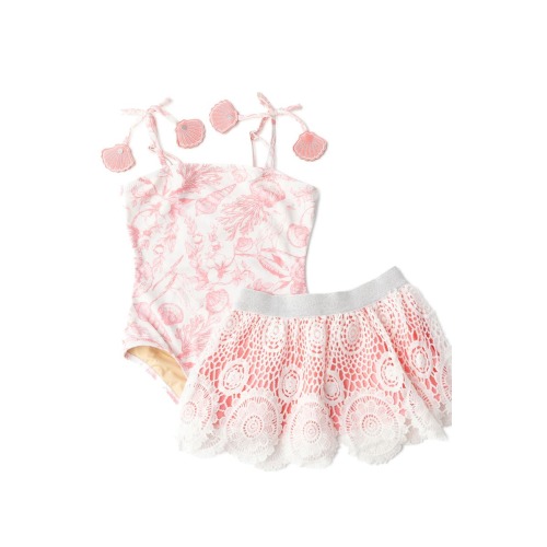 Seaside Toile One-Piece Swimsuit & Skirt Set, 6-12M- Only 1 left