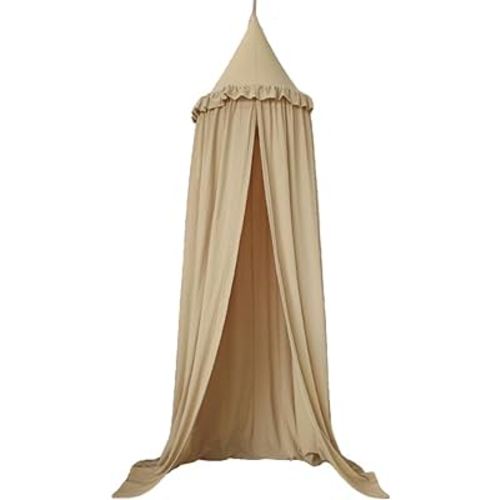 Wonder Space Kids Bed Canopy with Ruffles, Pastel Neutral Color for Boys & Girls, Frilled Cotton Tent Nursery Room Baby Crib Hanging Curtain Mosquito Netting Children Reading Nook Decoration (Khaki)