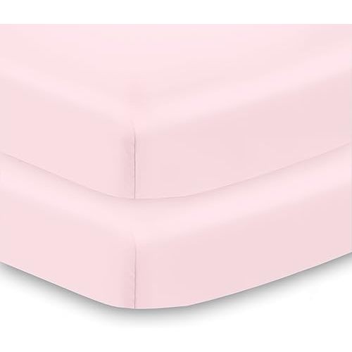 BreathableBaby All-in-One Fitted Sheet & Waterproof Cover, for 38" x 24"/97 x 61 cm Mini Crib Mattress, Light Pink (2-Pack)