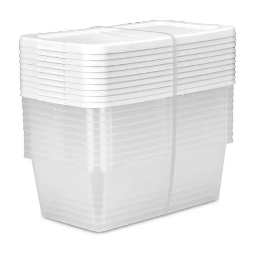 Sterilite, 6 Quart Clear Storage Bin, Snap-on Lid Storage Container, with White Lid, Set of 10