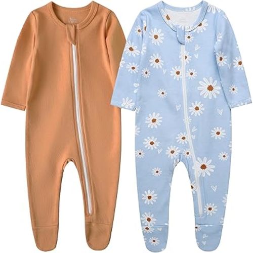 O2 BABY Baby Boys Girls Organic Cotton Zip-Front Sleeper Pajamas, Footed Sleep 'n Play