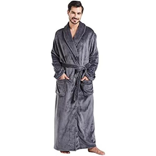 FashGudim Mens Robes Big and Tall Full Length Plush Fleece Long Robe for Men Bathrobe Shawl Collar Warm Winter House Robes