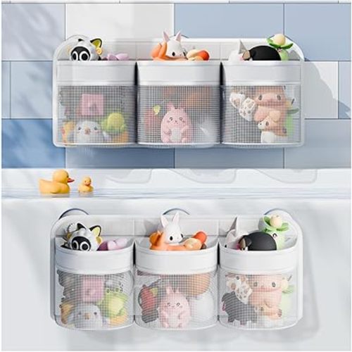 Mesh Bath Tub Toy Storage Holder for Bathtub, Wide Opening and Large Capacity Bath Toy Organizer for Easy Access to Kids Bath Toys, Quick Drying Shower Toy Holder Bathroom Toy Storage